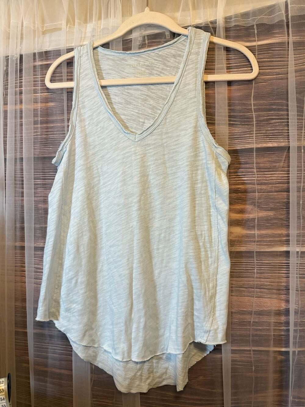 American Eagle Women's XS Light Blue Slub V-Neck Tank Top